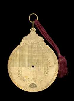 Small image of astrolabe back with rules or alidades removed. Click to enlarge.