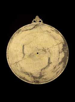 Small image of astrolabe back with rules or alidades removed. Click to enlarge.