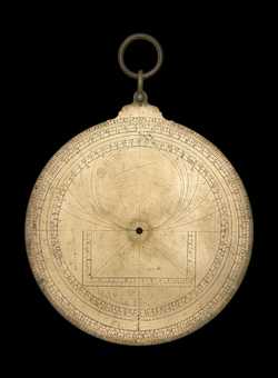 Small image of astrolabe back with rules or alidades removed. Click to enlarge.