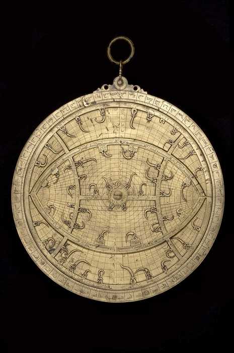 Closeup of Astrolabe with Universal Lamina, by 'Ali ibn Ibrahim al-Harrar, Taza, Morocco, 1327/8  (Inv. 50853)