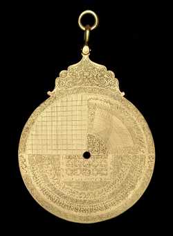 Small image of astrolabe back with rules or alidades removed. Click to enlarge.