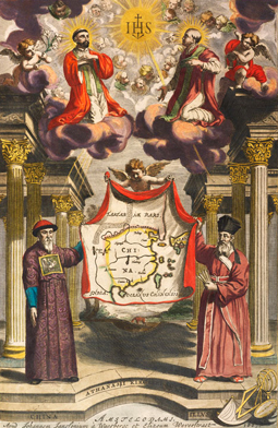 The Jesuit fathers Adam Schall von Bell and Matteo Ricci holding a map of China