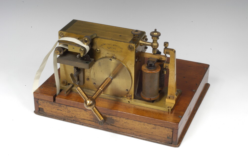 preview image for Morse Tape Inker, with Drawer and Roll of Tape, by Marconi Company, English, c. 1900