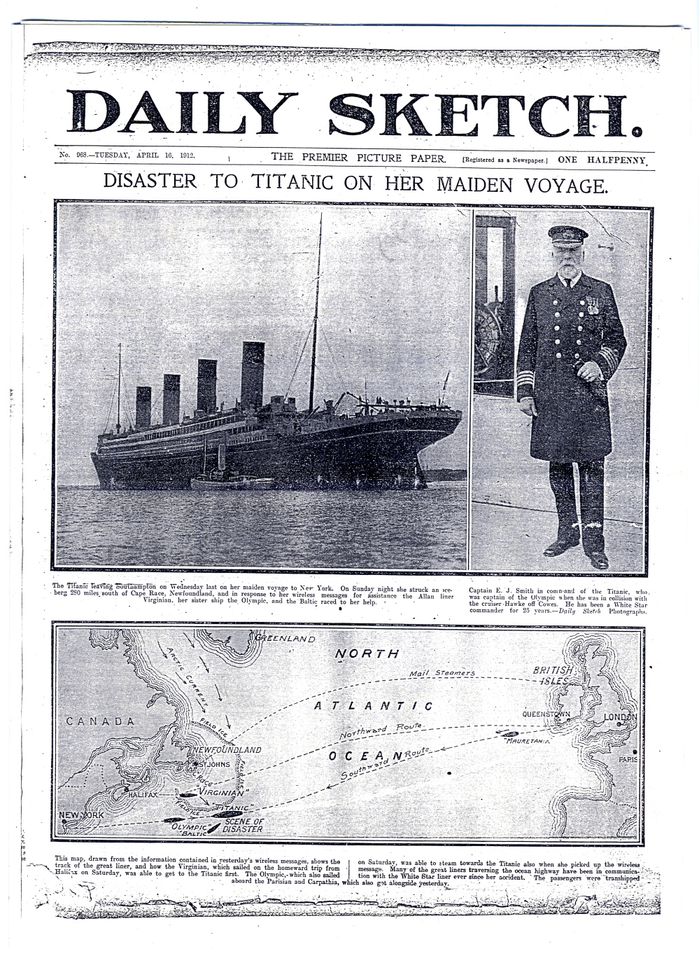 preview image for Facsimile of Daily Sketch of April 16, 1912, Reporting the Titanic Disaster