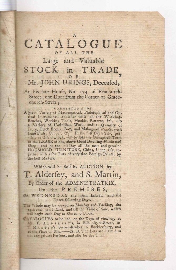 John Urings, instrument maker, 1773