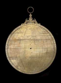 Small image of astrolabe back with rules or alidades removed. Click to enlarge.