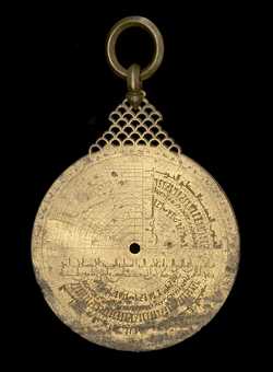 Small image of astrolabe back with rules or alidades removed. Click to enlarge.