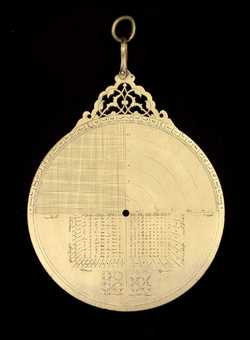 Small image of astrolabe back with rules or alidades removed. Click to enlarge.