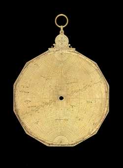 Small image of astrolabe back with rules or alidades removed. Click to enlarge.