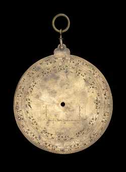 Small image of astrolabe back with rules or alidades removed. Click to enlarge.