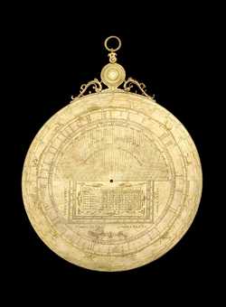 Small image of astrolabe back with rules or alidades removed. Click to enlarge.