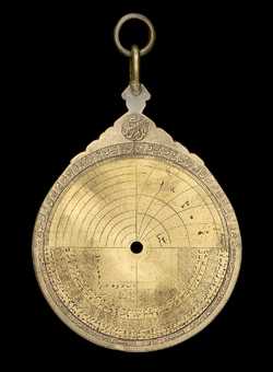 Small image of astrolabe back with rules or alidades removed. Click to enlarge.