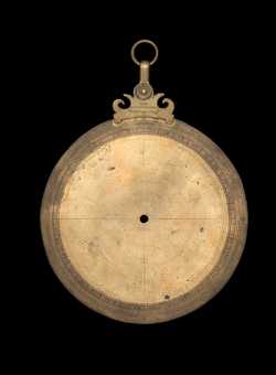 Small image of astrolabe back with rules or alidades removed. Click to enlarge.