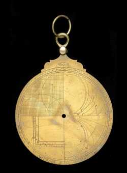 Small image of astrolabe back with rules or alidades removed. Click to enlarge.