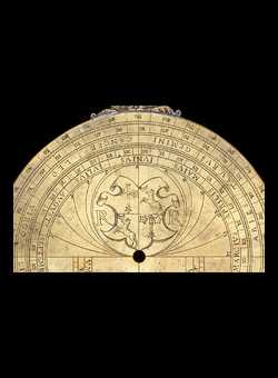 Small image of astrolabe back with rules or alidades removed. Click to enlarge.