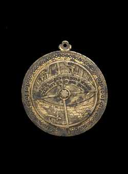 Complete front of astrolabe including rete. Click to enlarge.