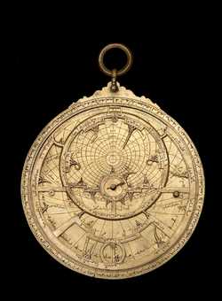 Full image of astrolabe, North African, 13th century?  show universal projection(Inv. 41122)