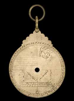 Small image of astrolabe back with rules or alidades removed. Click to enlarge.