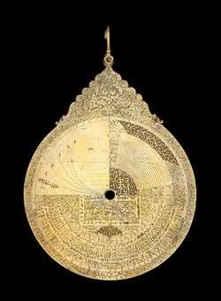 Small image of astrolabe back with rules or alidades removed. Click to enlarge.