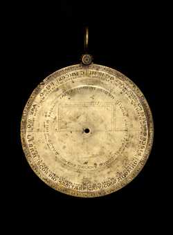 Small image of astrolabe back with rules or alidades removed. Click to enlarge.