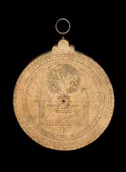 Small image of astrolabe back with rules or alidades removed. Click to enlarge.