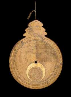 Small image of astrolabe back with rules or alidades removed. Click to enlarge.