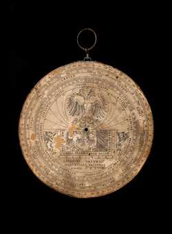 Small image of astrolabe back with rules or alidades removed. Click to enlarge.