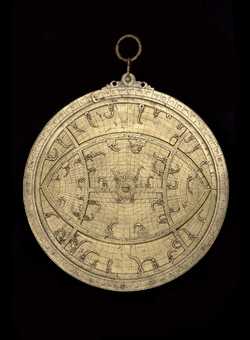 Complete front of astrolabe including rete. Click to enlarge.