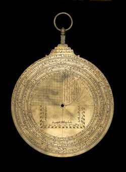 Small image of astrolabe back with rules or alidades removed. Click to enlarge.