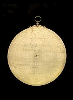 Small image of astrolabe back with rules or alidades removed. Click to enlarge.