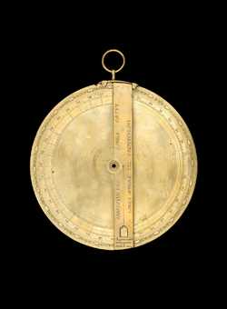 Small image of astrolabe back with rules or alidades removed. Click to enlarge.