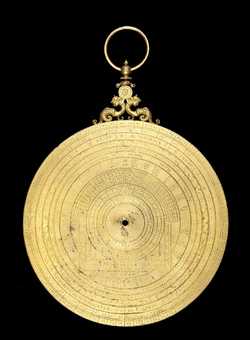 Small image of astrolabe back with rules or alidades removed. Click to enlarge.