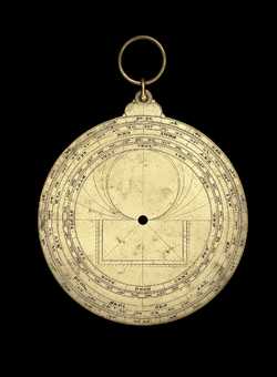 Small image of astrolabe back with rules or alidades removed. Click to enlarge.