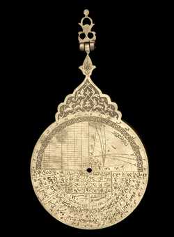 Small image of astrolabe back with rules or alidades removed. Click to enlarge.