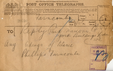 Telegram from Jack Phillip's father seeking news of his son