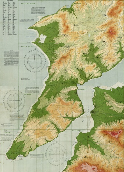 Orographical (topographical) map of the Dardanelles.