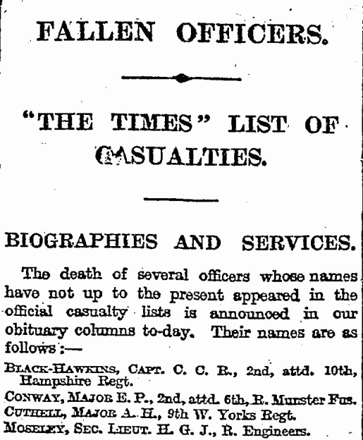 Fallen Officers: The Times list of casualties (with link to the full Times column)