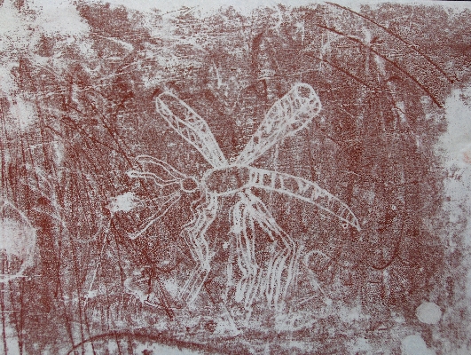 Mosquito in front of a tree