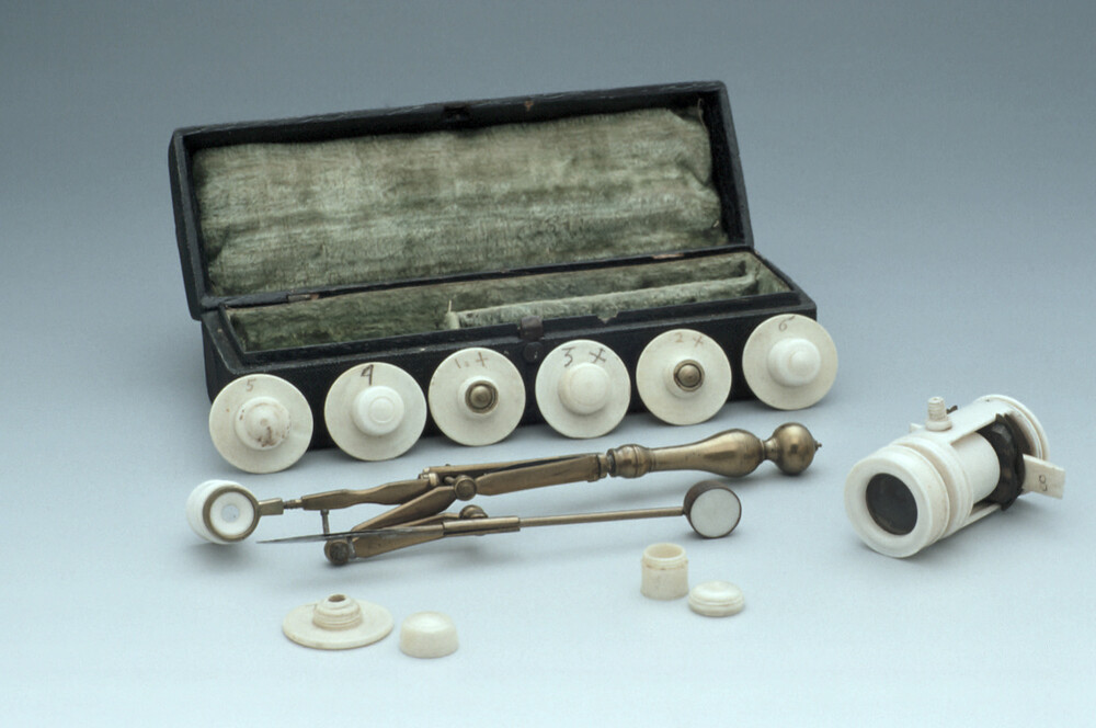 preview image for Screwbarrel Microscope, with Compass Microscope and Accessories, by James Wilson?, English, c. 1706
