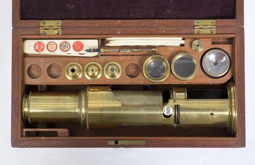 preview image for Compound Drum Microscope with Accessories and Case, English?, c. 1825-50