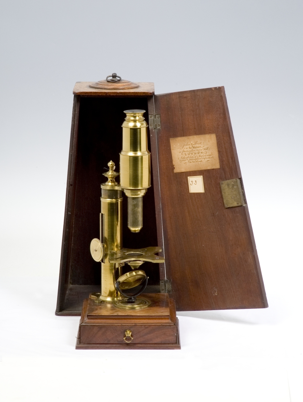 preview image for Cuff-Type Compound Microscope in Case with Accessories, by John Gilbert, English, c. 1765