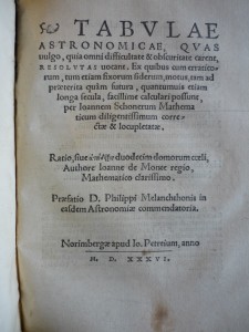 Title page from Johann Schöner, Tabulae astronomicae 